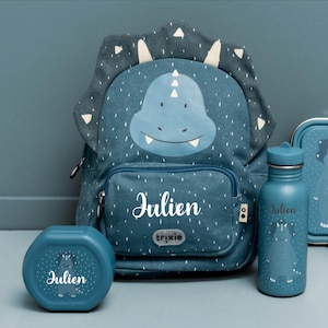Kit de mochila de dinosaurio para niños, mochila escolar para niños, botella de agua para niños, bolso Trixie Triceratops, lonchera personalizada para niños con nombre.