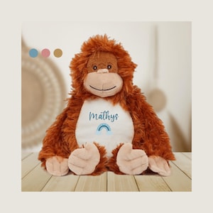 Personalized Orangutan soft toy with rainbow name - personalized soft toy for children, baby, children&#39;s birthday gift, monkey soft toy