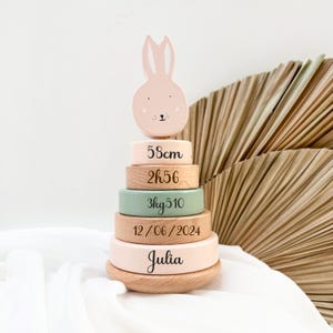 Personalized Birth Tower Rabbit - Birth Gift, Baby Gifts, Stacking Tower, Newborn Baby Gift, Wooden Baby Toy