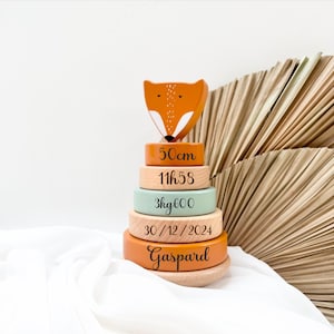 Personalized Fox Birth Tower - Birth Gift, Baby Gifts, Stacking Tower, Newborn Baby Gift, Wooden Baby Toy