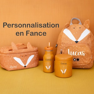 Backpack Kit, 350ml water bottle, lunch box and personalized lunch bag for children, fox - back-to-school children's school bag, first name bag, A4 bag