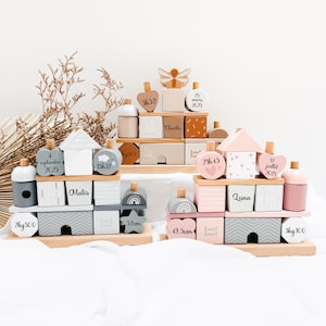 Personalized baby toy birth house wooden cube to stack - Personalized birth gift, Baby gift, Personalized baby toy