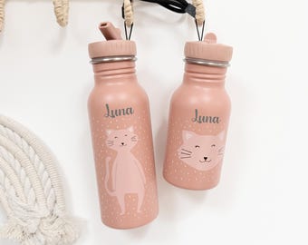 Botella de agua infantil personalizada Trixie, 350 ml/500 ml - botella de agua escolar con nombre, botella infantil con boquilla, botella infantil personalizada