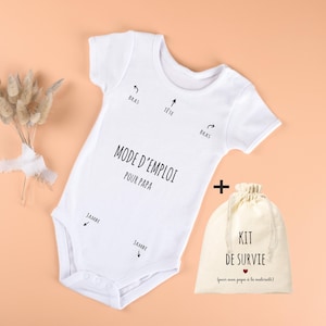 Kit survie papa naissance bébé mode d'emploi papa, kit de survie papa maternité, cadeau de naissance body, body naissance bébé