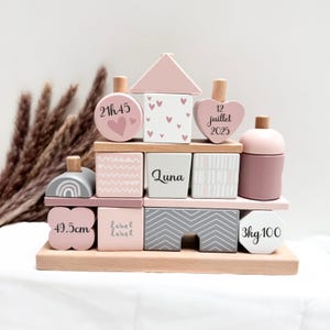 Personalized baby gift birth toy wooden cube house to stack - Personalized girl birth gift, Baby gift, Baby toy