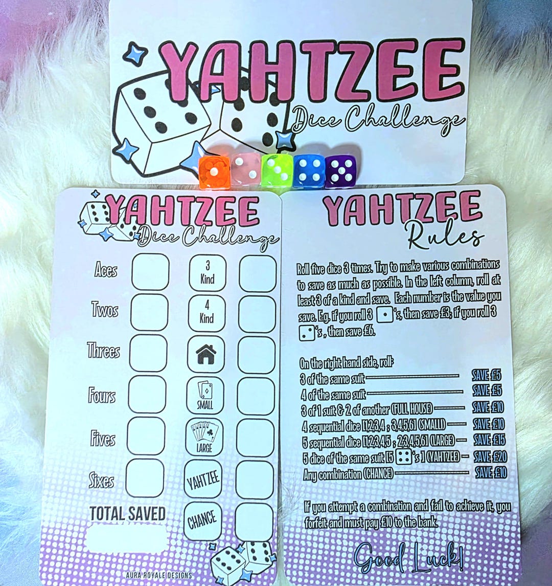 Yahtzee Dice Challenge | Savings Challenge | Reusable | Budgeting ...
