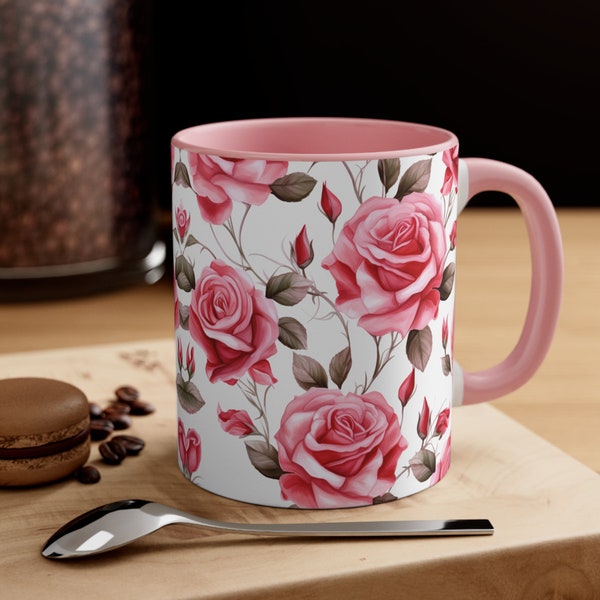 Floral Coffee Mug, Rose, Pink, Most Popular, Gift for Her, Present, Birthday, Holiday