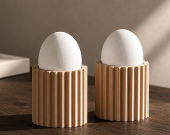 Minimalist Ribbed Egg Cups | 3D Printed Egg Holder Set of 4, 6, 8, 10 | Modern Breakfast Tableware – Soft & Hard Boiled Egg Stand