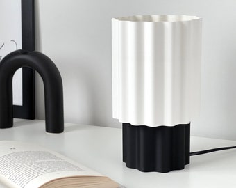 Modern Wavy Table Lamp ONDO | 3D Printed Eco-friendly Desk Lamp | Aesthetic Scandi Design Night Lamp | Black and White Decorative Lighting