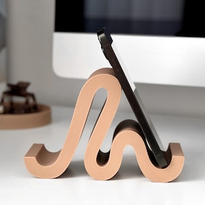 Suporte de telefone ondulado impresso em 3D para mesa | Suporte moderno de dois lados para tablet, AirPods | Exibição para menu, lista de preços, números de mesa, cartões