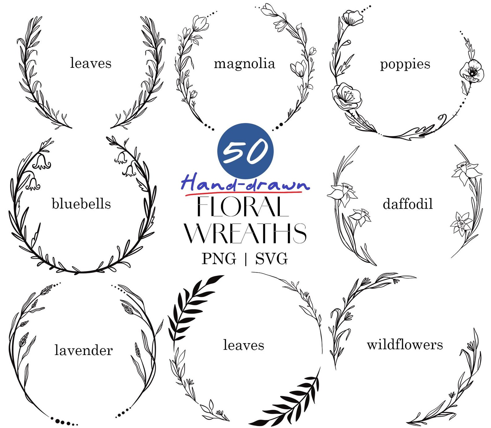 Floral Wreath Svg Bundle | Circle Frame Clipart | Wedding Wreath Png ...