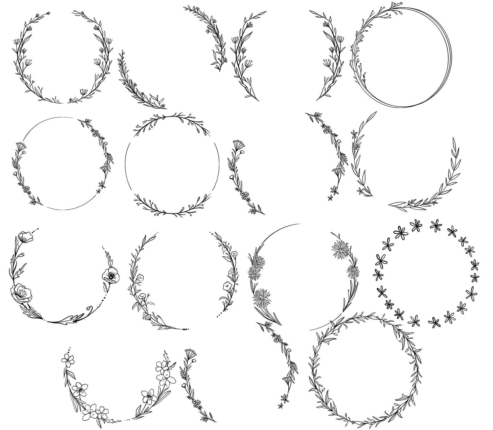 Floral Wreath Svg Bundle | Circle Frame Clipart | Wedding Wreath Png ...