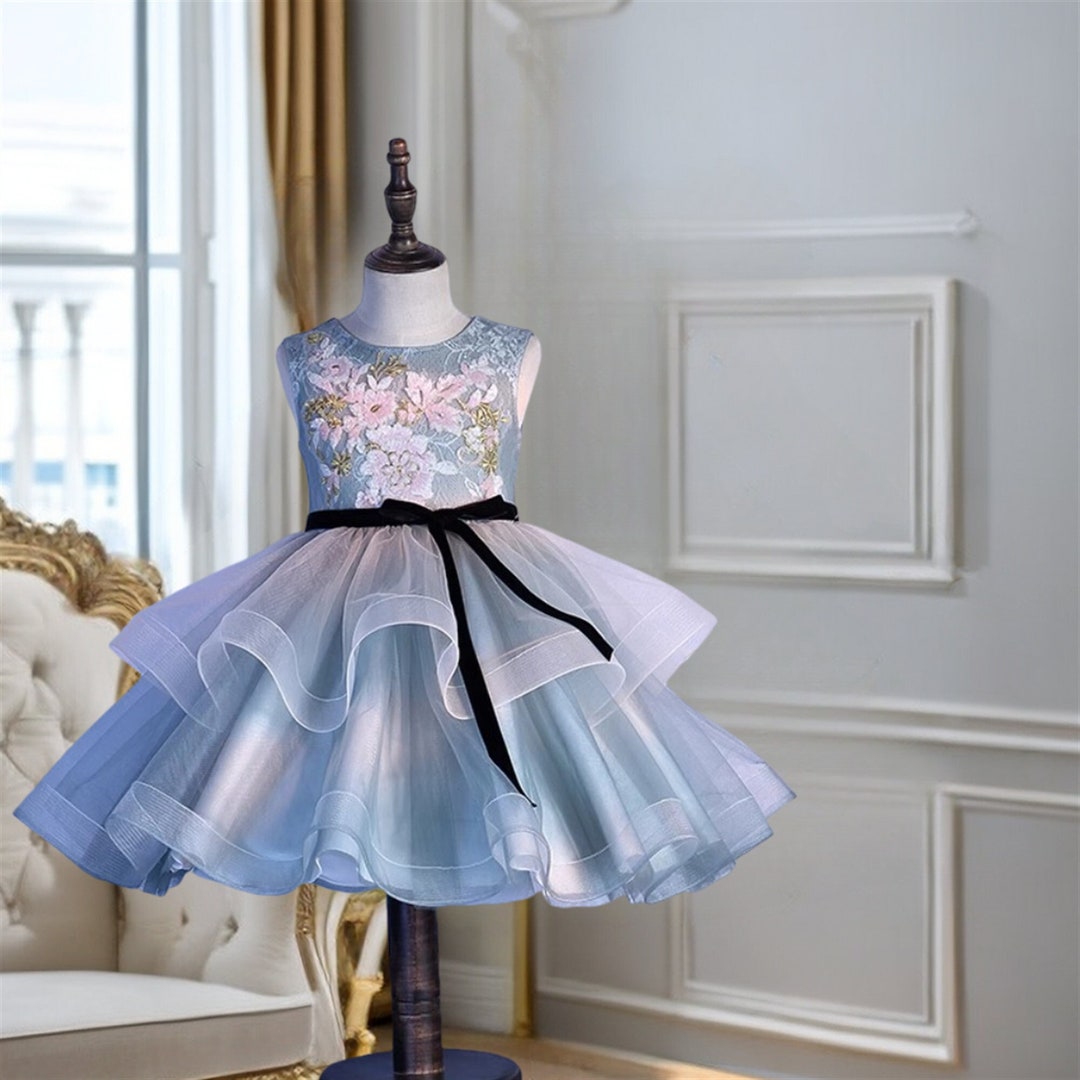 Blue Tiered Dress Flower Girl Dress Princess Dresses Girl - Etsy