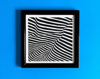 STRIPES, original art print, framed, modern illustration, minimalistic gift for home, stripes, black and white, cool, elena marinescu