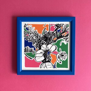 FLOWER ARRANGEMENT 2, original art print, abstract drawing, modern illustration, colorful gift for home, flowers, cool, elena marinescu image 2
