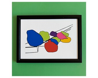 A PILE of BEANBAGS, original art print, chairs, abstract drawing, modern illustration, minimalistic, gift for home, elena marinescu