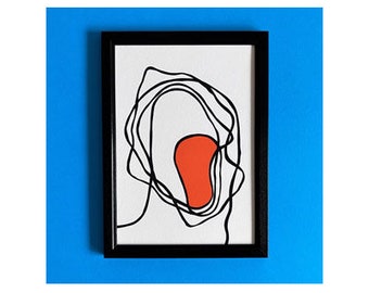 SHOUT OUT, original art print, abstract drawing, gallery wall, room decor, minimalistic gift for home, orange, elena marinescu