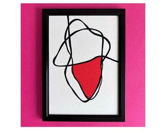 A MATTER OF HEART, original art print, abstract drawing, modern illustration, minimalistic gift for home, red, love, cool, elena marinescu