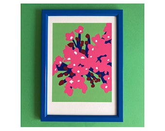 FLOWER POP, stampa d'arte originale, fiori astratti, illustrazione moderna, pop di colori floreali, parete della galleria, arredamento della camera, elena marinescu