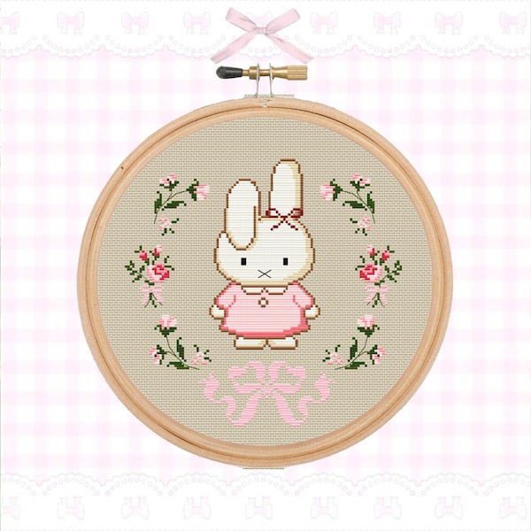 Bunny x Bows Cross Stitch Pattern - Cute Aesthetic Rabbit PDF Pattern