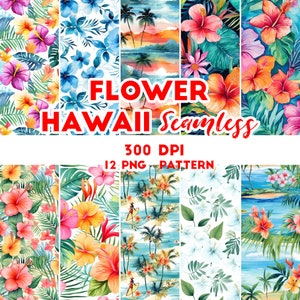 Hawaii Hibiskus Blume Blumenhintergrund Aquarell Blumenmalerei nahtloser Hintergrund für Printable Paper Set Digital Download