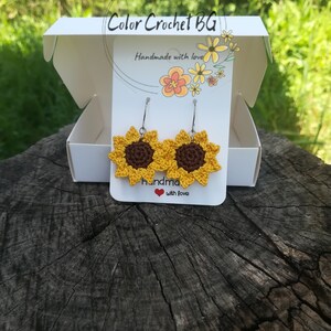 Handmade crochet earrings , Sunflower Crochet earrings  , drop earrings  , sterling silver, hypoallergenic,  jewelry,  gift