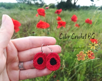 Handmade crochet earrings , Poppy flower Crochet earrings  , drop earrings  , sterling silver, hypoallergenic,  jewelry,  gift