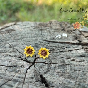 Handmade crochet earrings , Sunflower Crochet earrings  , stud earrings  , steel hypoallergenic,  jewellery,  gift