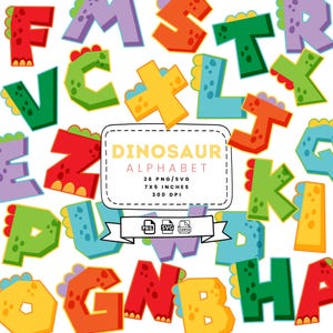 Dino Letter Alphabet Font Dinosaur Theme Clipart PNG SVG Commercial Use License Educational Materials Creative Doodle Bundle Uppercase ABC