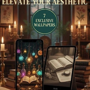 7 Dark Academia Kindle Wallpapers, Vintage Library E-Reader Lockscreen Bundle, Aesthetic Moody Bookish Digital Backgrounds, Gift for Readers