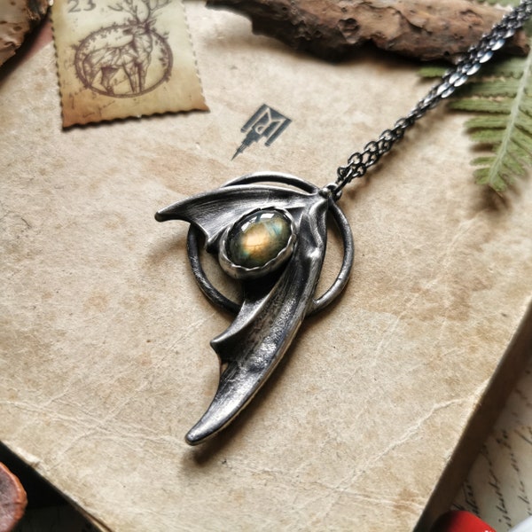 Brown Labradorite Jewelry, Dragon Necklace, Fantasy jewelry, Handmade gift, Witchycore Jewelry, Whimsygoth, Birthstone Jewelry