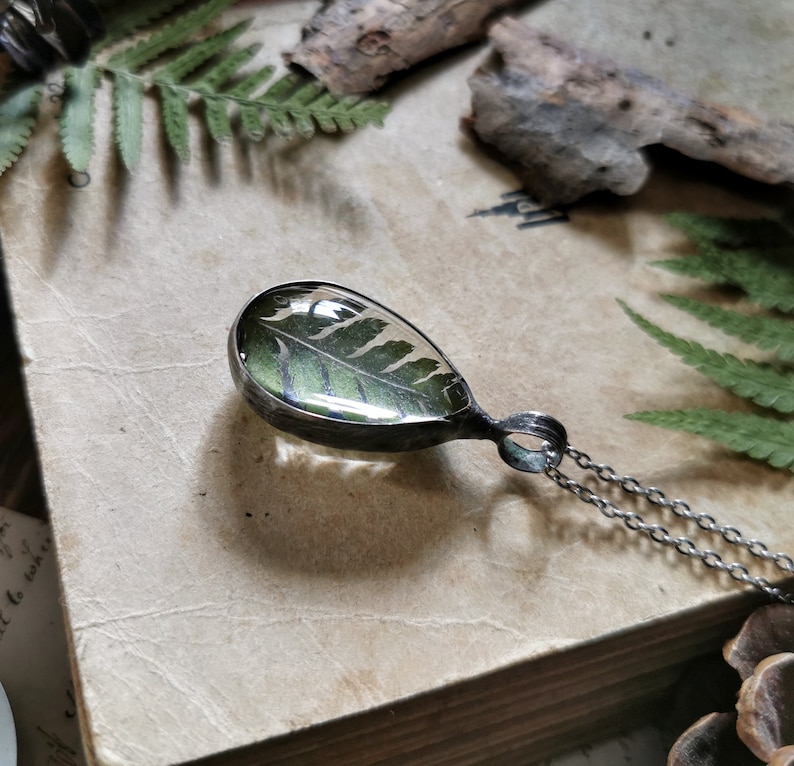 Fern Necklace, Cottage core Jewelry, Real Plant Jewelry, Pressed Flower, Forest Woodland Jewelry, Fern Necklace, Real Fern image 6