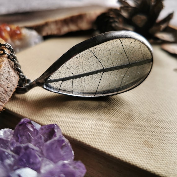 Nature inspired jewelry, Natural skeleton leaf necklace, Cottagecore jewelry, Pressed flower, Hippie necklace, Earthy jewelry