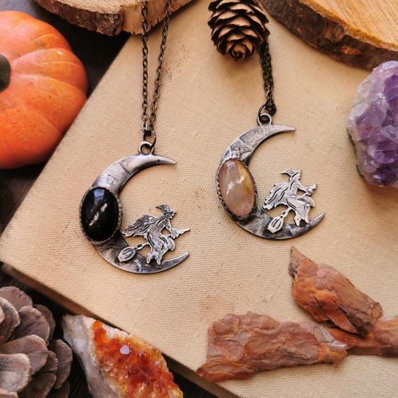 Crescent Moon Necklace, Autumn Jewelry, Halloween Accessories