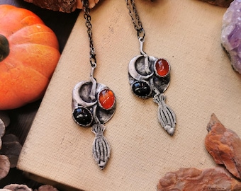 Black Onyx Necklace, Witch Broom Pendant, Gothic Jewelry, Halloween Accessories, Handmade Gift, Mystical Necklace, Dark Academia Jewelry
