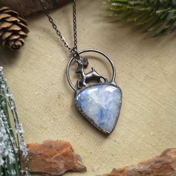 Moonstone Necklace, Winter Jewelry, Whimsygoth, Blue Moonstone Pendant, Christmas Gift Idea, Winter Charm, Fairycore Accessories, Gothmas