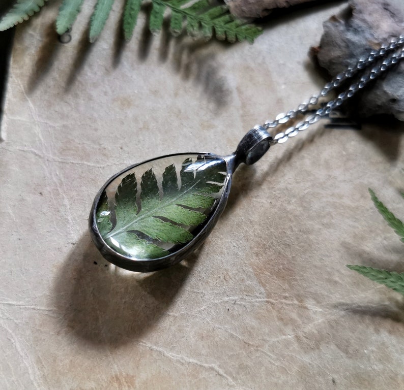 Fern Necklace, Cottage core Jewelry, Real Plant Jewelry, Pressed Flower, Forest Woodland Jewelry, Fern Necklace, Real Fern image 4