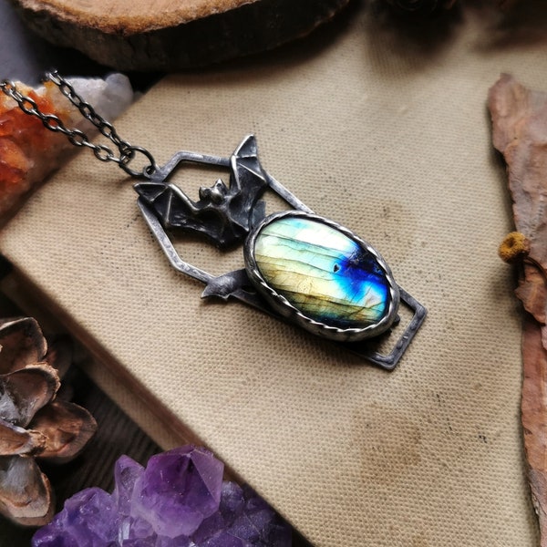 Labradorite necklace, Witchycore jewelry, Handmade jewelry gift for her, Whimsygoth jewelry, Gothic horror jewelry