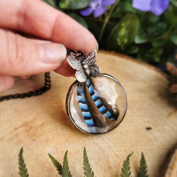 Jay Feather Necklace, Nature Inspired Jewelry, Cottagecore Jewelry