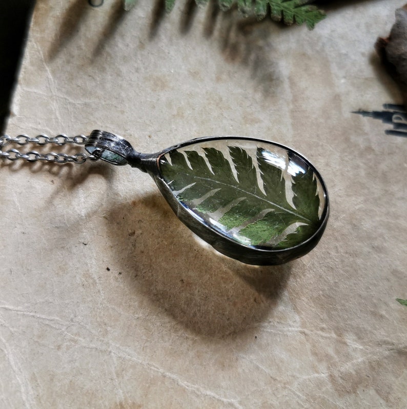 Fern Necklace, Cottage core Jewelry, Real Plant Jewelry, Pressed Flower, Forest Woodland Jewelry, Fern Necklace, Real Fern image 7