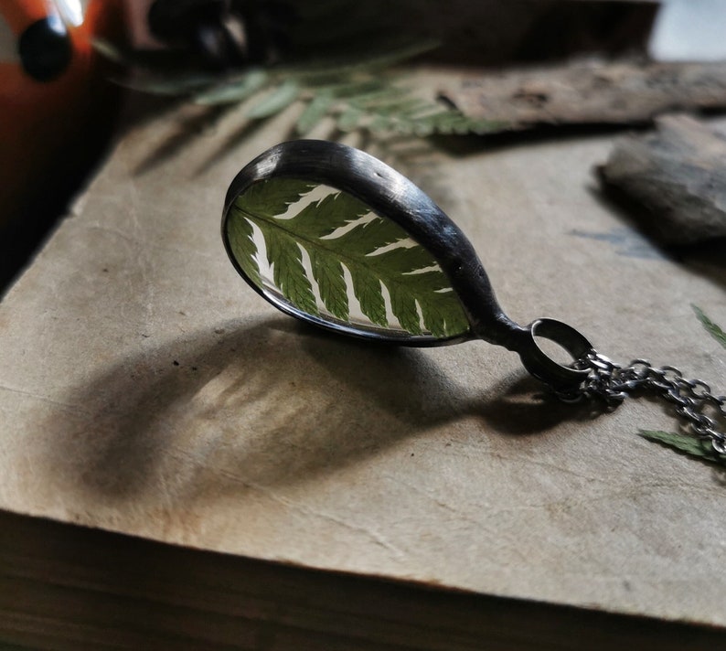 Fern Necklace, Cottage core Jewelry, Real Plant Jewelry, Pressed Flower, Forest Woodland Jewelry, Fern Necklace, Real Fern image 1