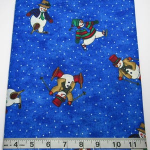 Vintage 2003 Snowmen Skiing Cotton Fabric: Christmas Holiday Quilt Craft