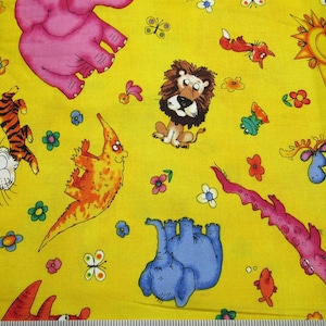 Noah&#39;s Ark Colorful Animals On Bright Yellow BTY (36&quot;x44&quot;) Northcott Cotton Sew Quilt Craft Fabric