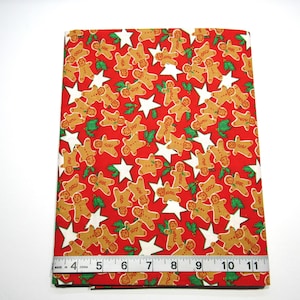 Vintage Unbranded 1.25yd Tossed Gingerbread Men On Red Cotton Quilt Craft Fabric Christmas Cookies Stars