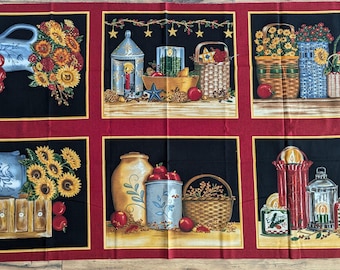 Crabapple Farm Deb Strain 6 Block Cotton Quilt Pillow Fabric Panel 23x44 Moda Sunflowers Watering Can Apples Primitive
