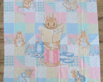 Vintage 1993 Beatrix Potter The Tailor And Cutter Cotton Sew Quilt Craft Fabric Panel 35&quot;x43&quot; Frederick Warne & Company Nursery/Baby