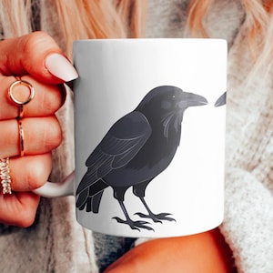 Taza de dibujos animados de cuervo, taza de cuervo, taza de regalo de cuervo, regalo de cuervo, regalo para amantes de los cuervos, taza de cuervo para ella y él, taza de regalo de pájaro, taza de regalo de animal, taza para amantes de los cuervos