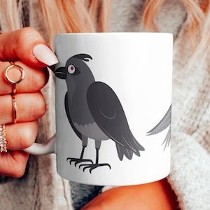 Taza de dibujos animados de cuervo, taza de cuervo, taza de regalo de cuervo, regalo de cuervo, regalo para amantes de los cuervos, taza de cuervo para ella y él, taza de regalo de pájaro, taza de regalo de animal, taza para amantes de los cuervos