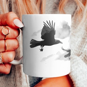 Taza de dibujos animados de cuervo, taza de cuervo, taza de regalo de cuervo, regalo de cuervo, regalo para amantes de los cuervos, taza de cuervo para ella y él, taza de regalo de pájaro, taza de regalo de animal, taza para amantes de los cuervos