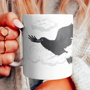 Taza de dibujos animados de cuervo, taza de cuervo, taza de regalo de cuervo, regalo de cuervo, regalo para amantes de los cuervos, taza de cuervo para ella y él, taza de regalo de pájaro, taza de regalo de animal, taza para amantes de los cuervos